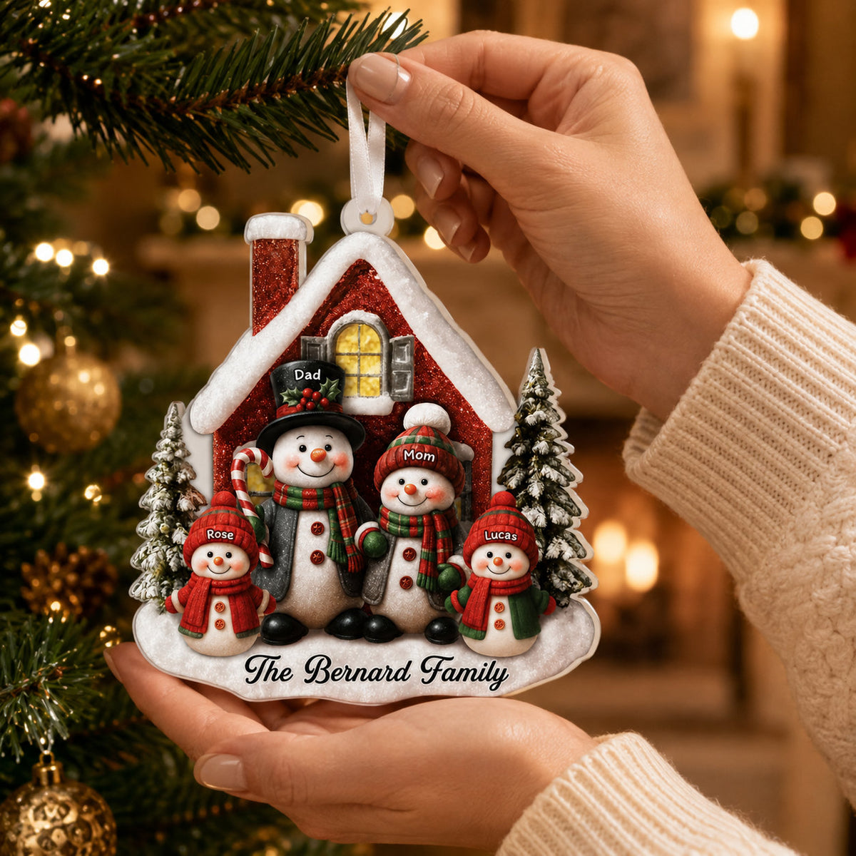 Personalized Snowman Family Christmas 2 Layer Ornament
