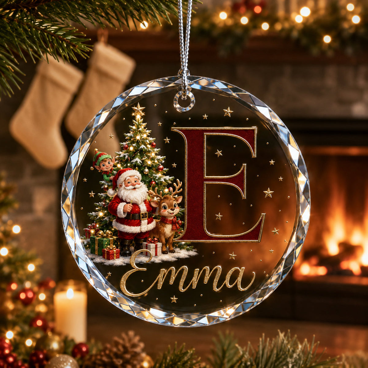 Personalized Santa Initial Name Christmas Ornament