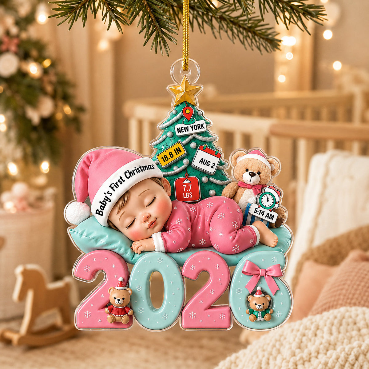 Personalized Baby First Christmas Birth Details Ornament product image 5 of 7
