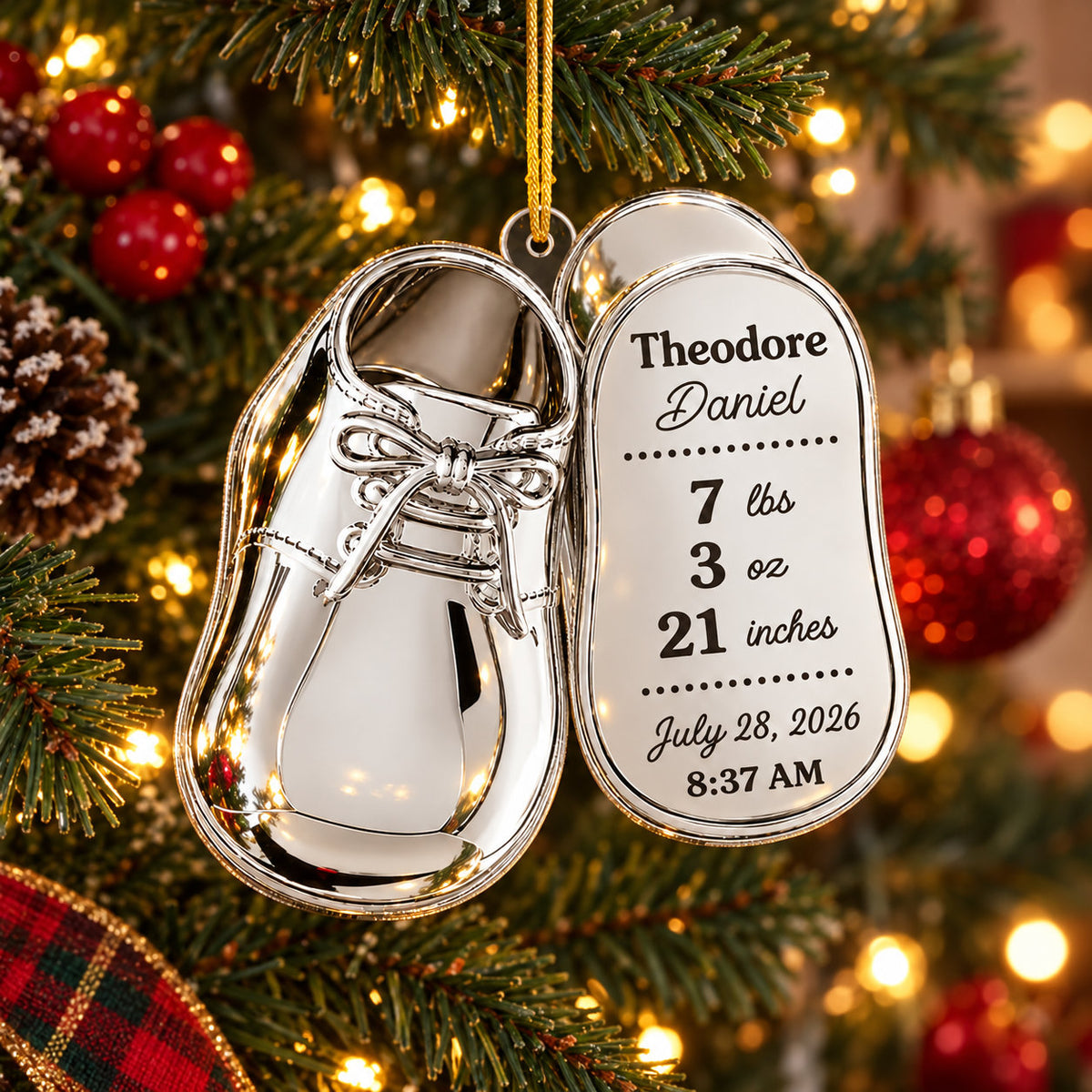 Personalized Baby Birth Shoe Christmas Ornament