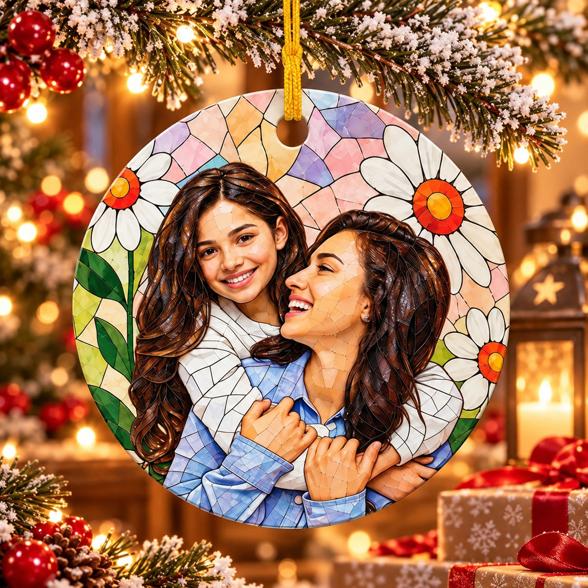 Personalized Mother Daughter Photo Mosaic Christmas Ornament Gift