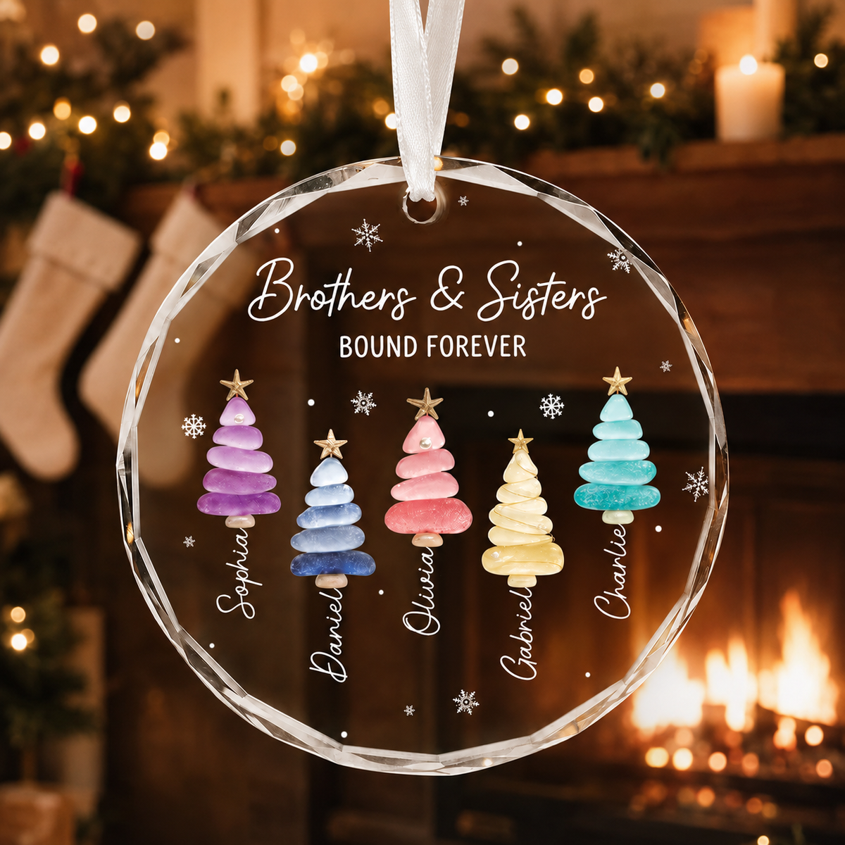 Personalized Sibling Christmas Tree Glass Ornament