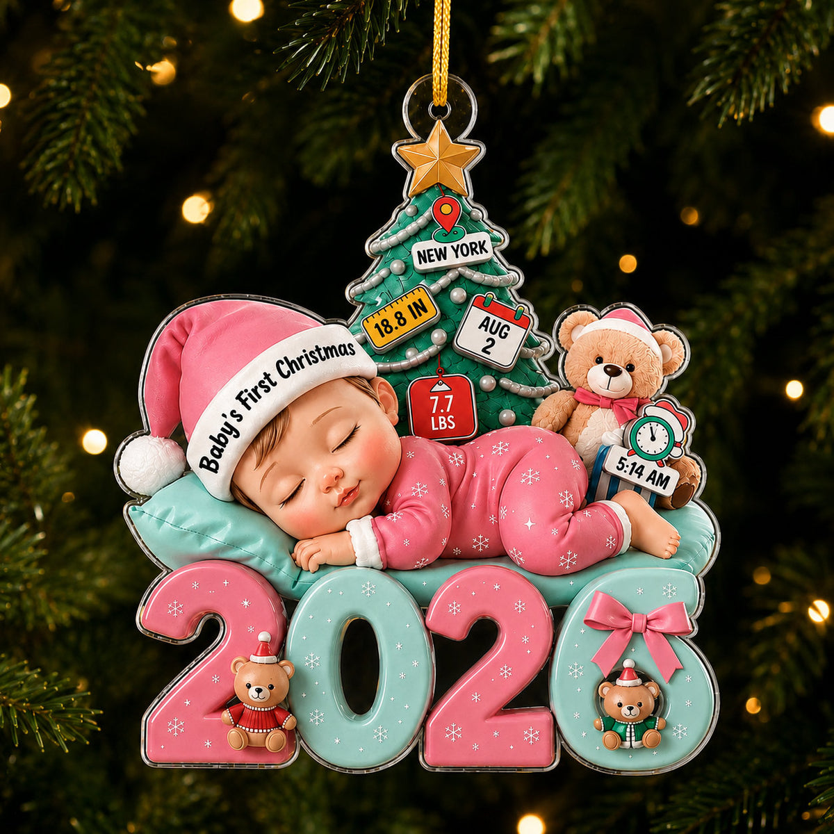 Personalized Baby First Christmas Birth Details Ornament product image 6 of 7