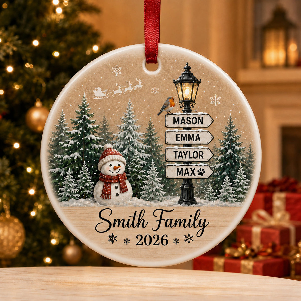 Personalized Snowman Family Christmas Glass Ornament