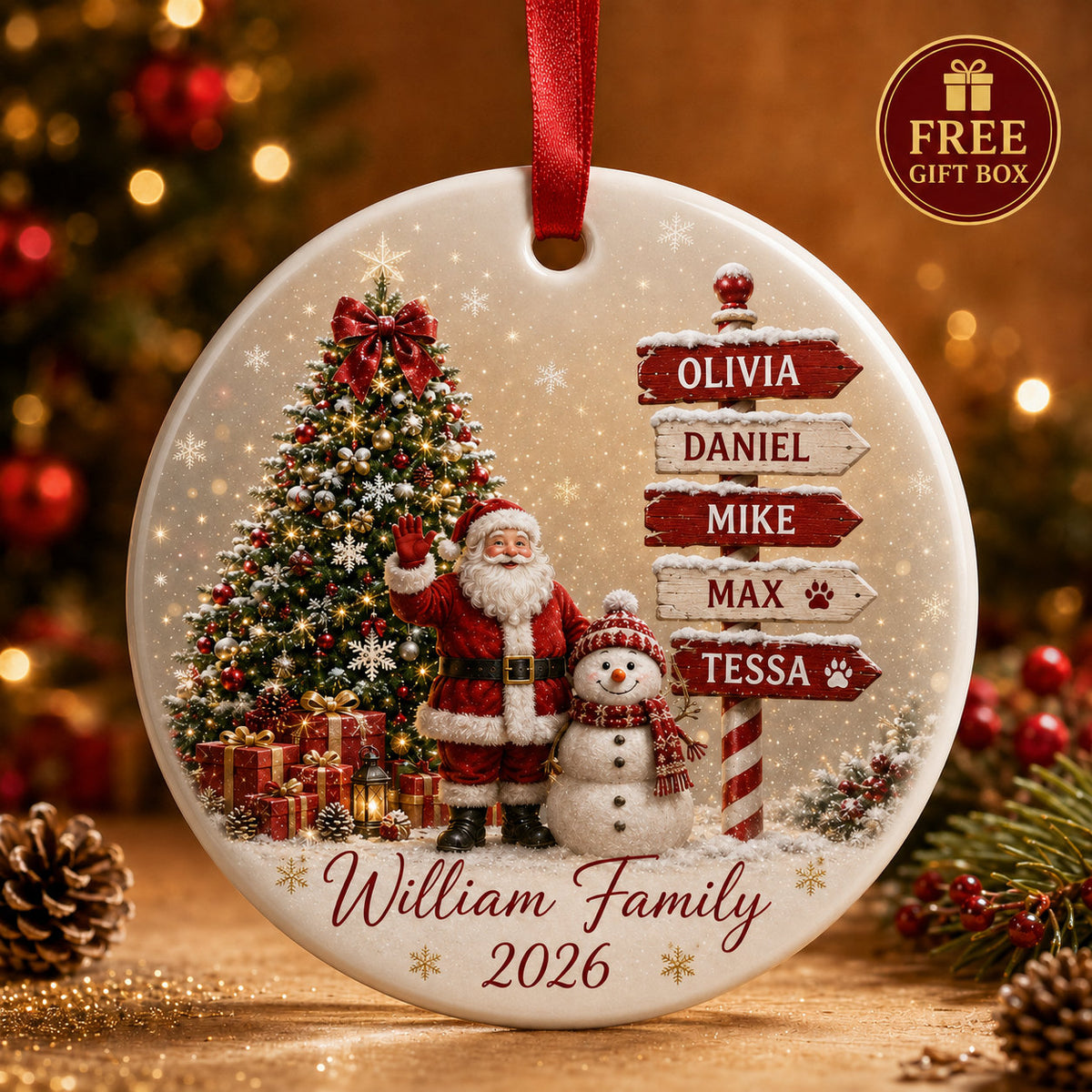 Personalized Santa Family Christmas Glass Ornament