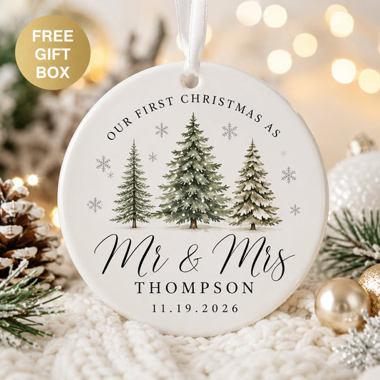 Personalized First Christmas Married Glass Ornament
