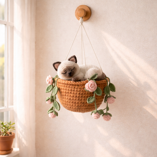 Crochet Sleeping Siamese Cat – Cozy Gift for Cat Lovers