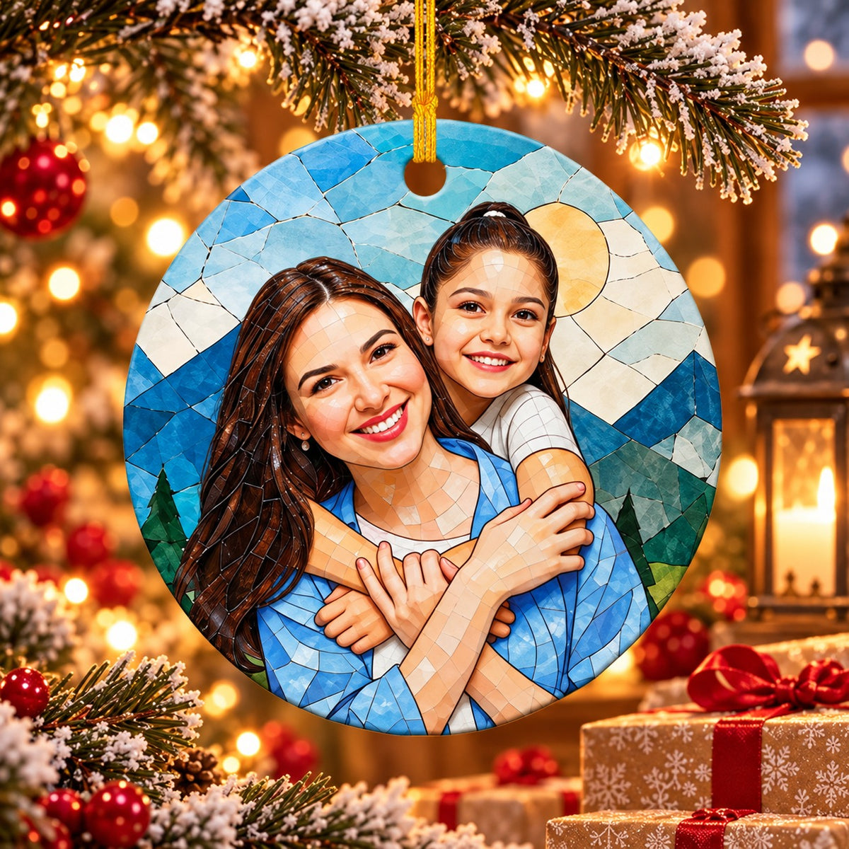 Personalized Mother Daughter Photo Mosaic Christmas Ornament Gift