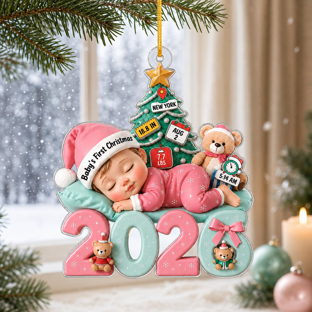 Personalized Baby First Christmas Birth Details Ornament product image 7 of 7