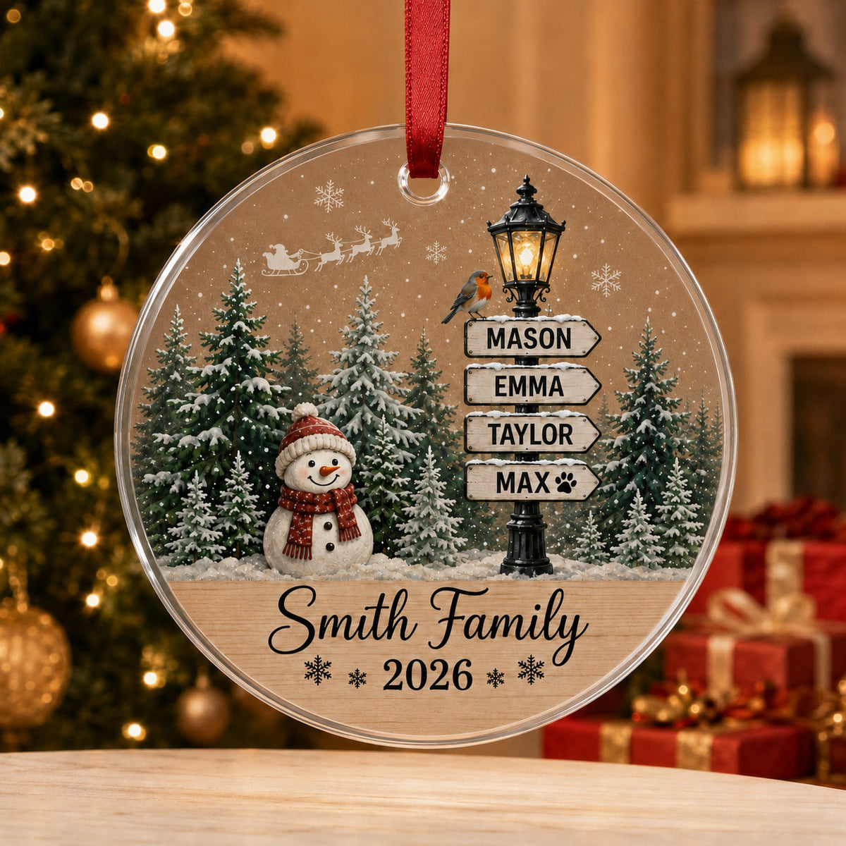 Personalized Snowman Family Christmas Glass Ornament