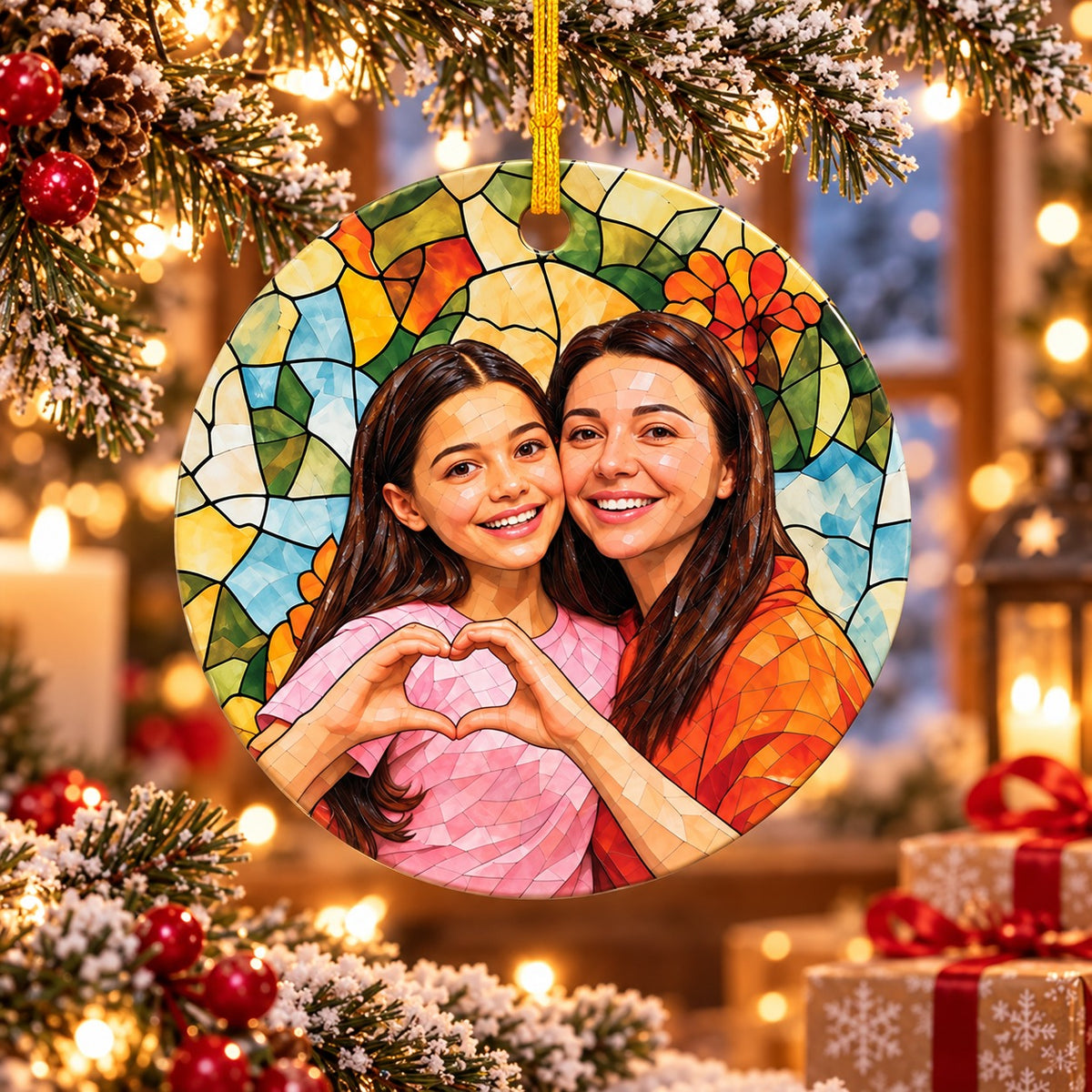 Personalized Mother Daughter Photo Mosaic Christmas Ornament Gift