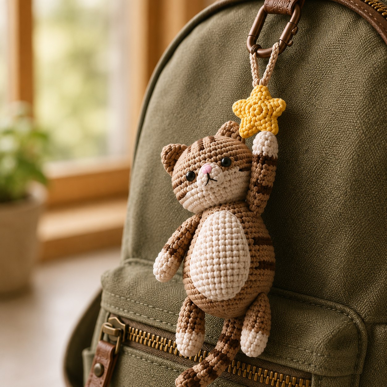 Starry Little Clinger - Tiny Crochet Cat Bag Charm