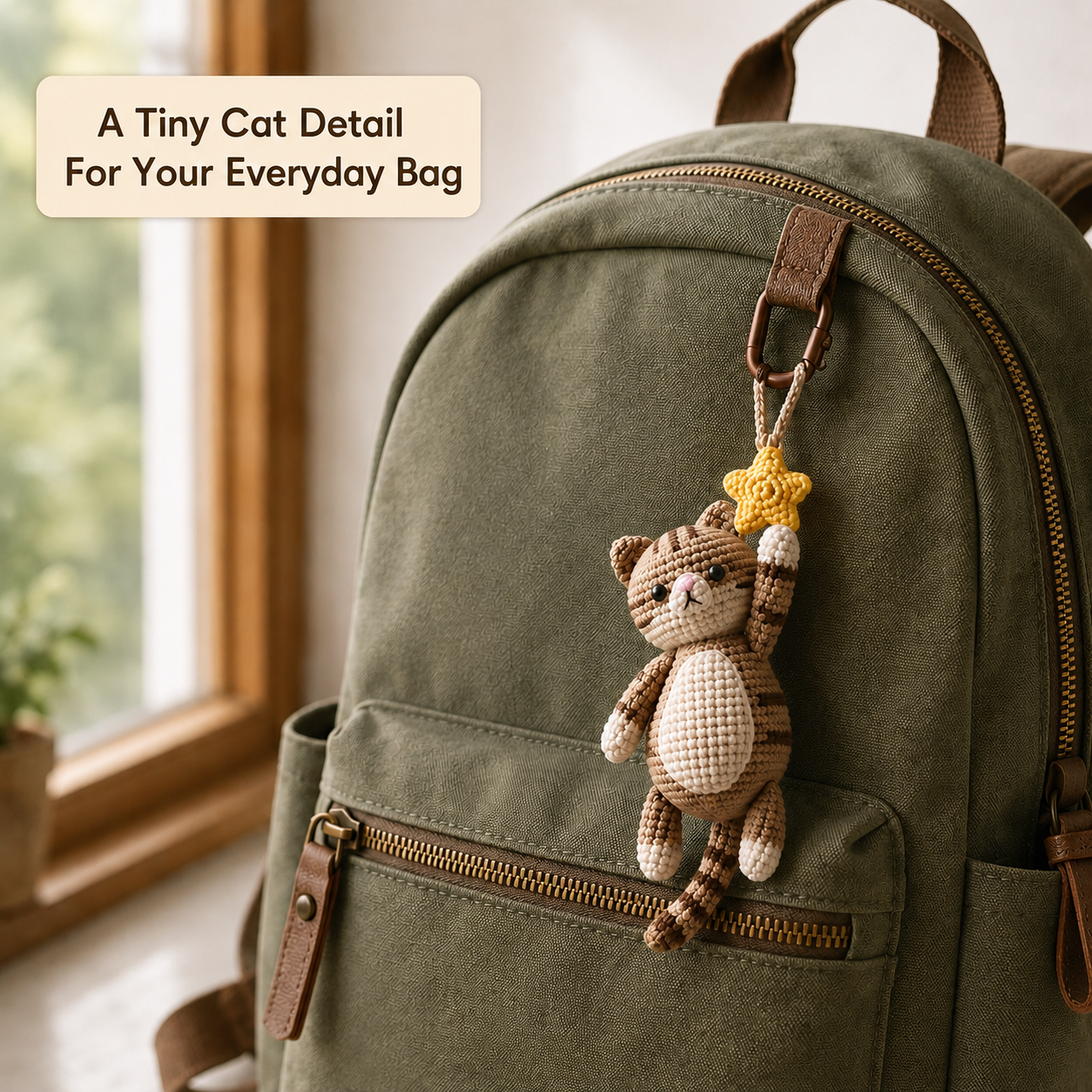 Starry Little Clinger - Tiny Crochet Cat Bag Charm
