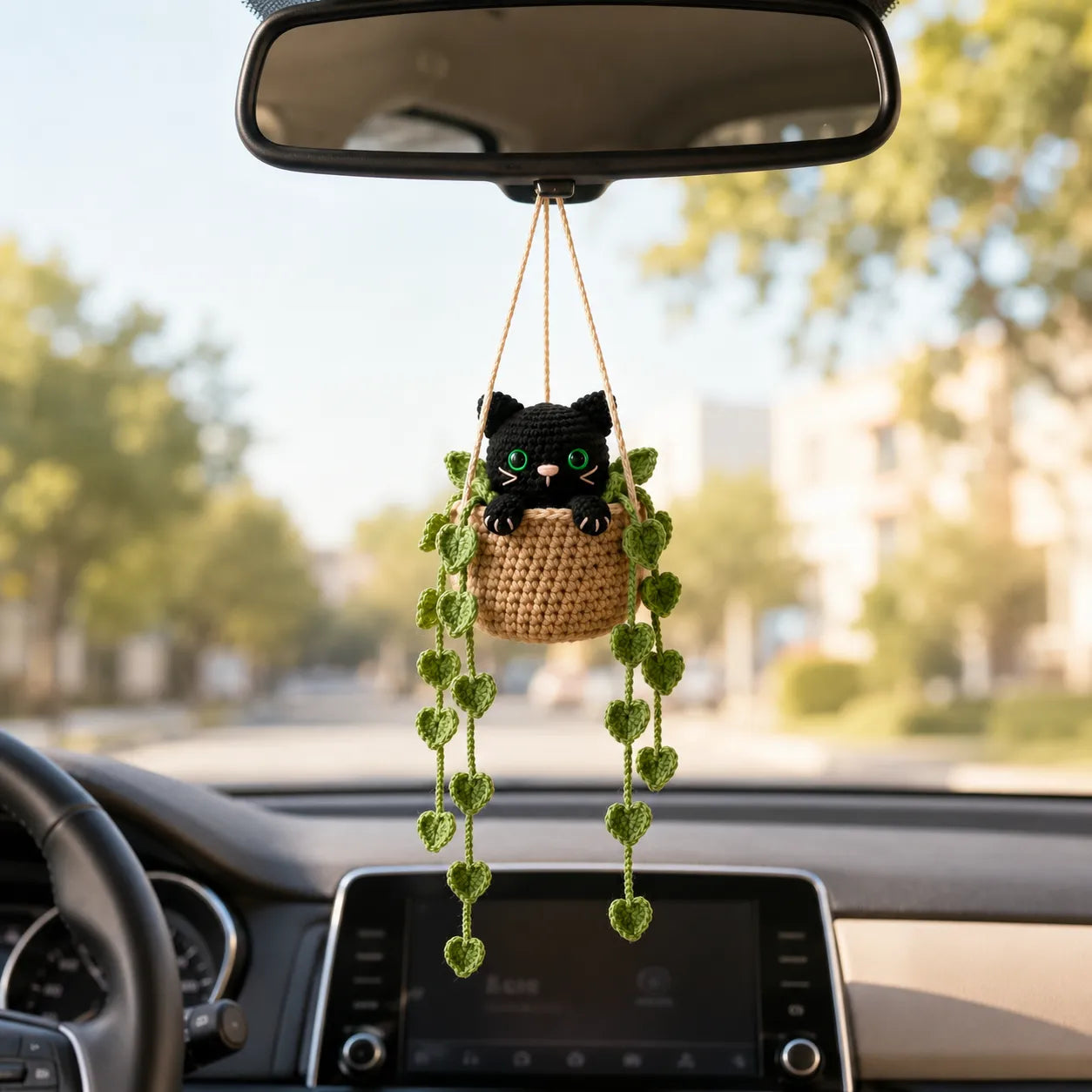 Tiny Neon Trouble - Handmade Crochet Black Cat Basket