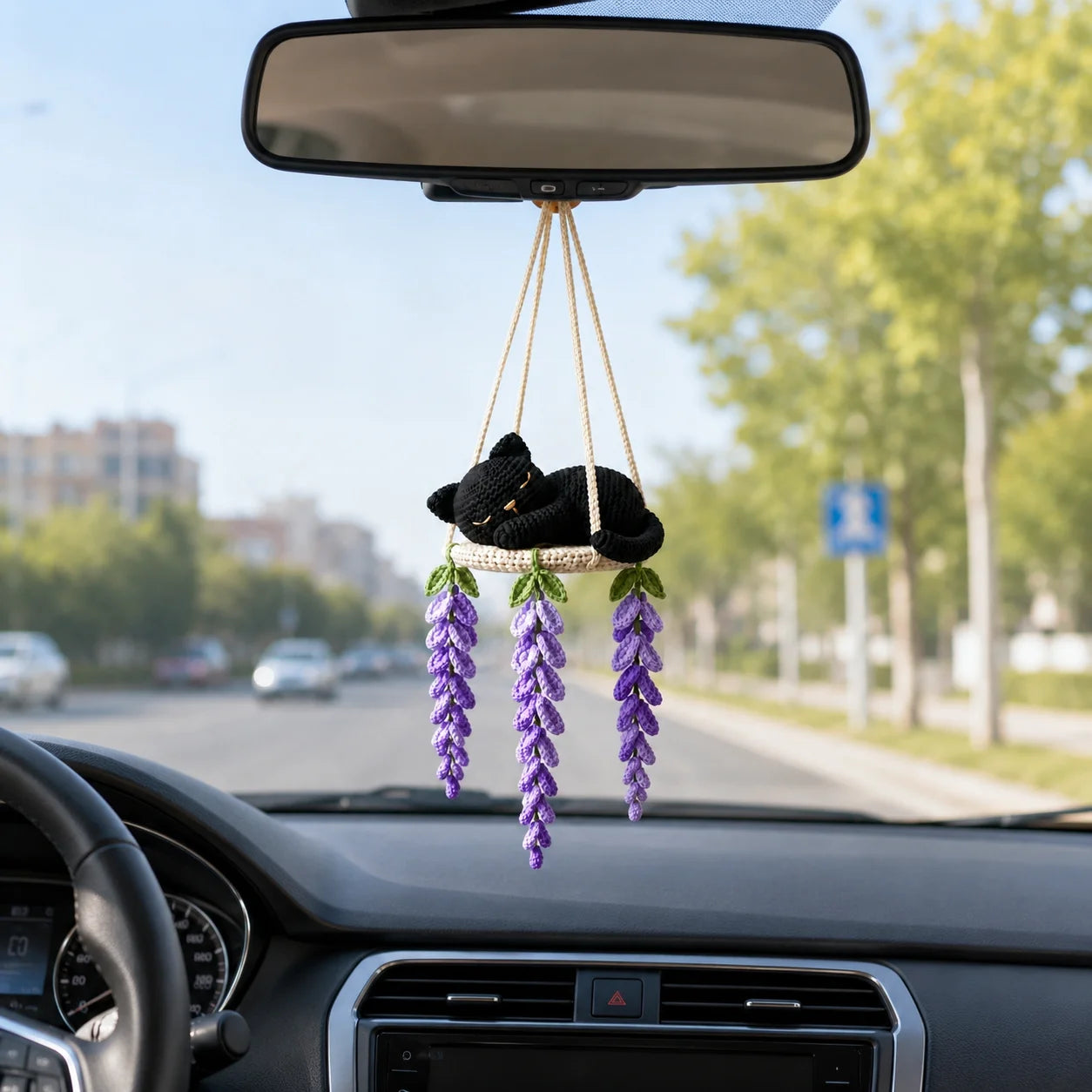 Midnight Lavender Dream - Crochet Black Cat Wisteria Swing Decor