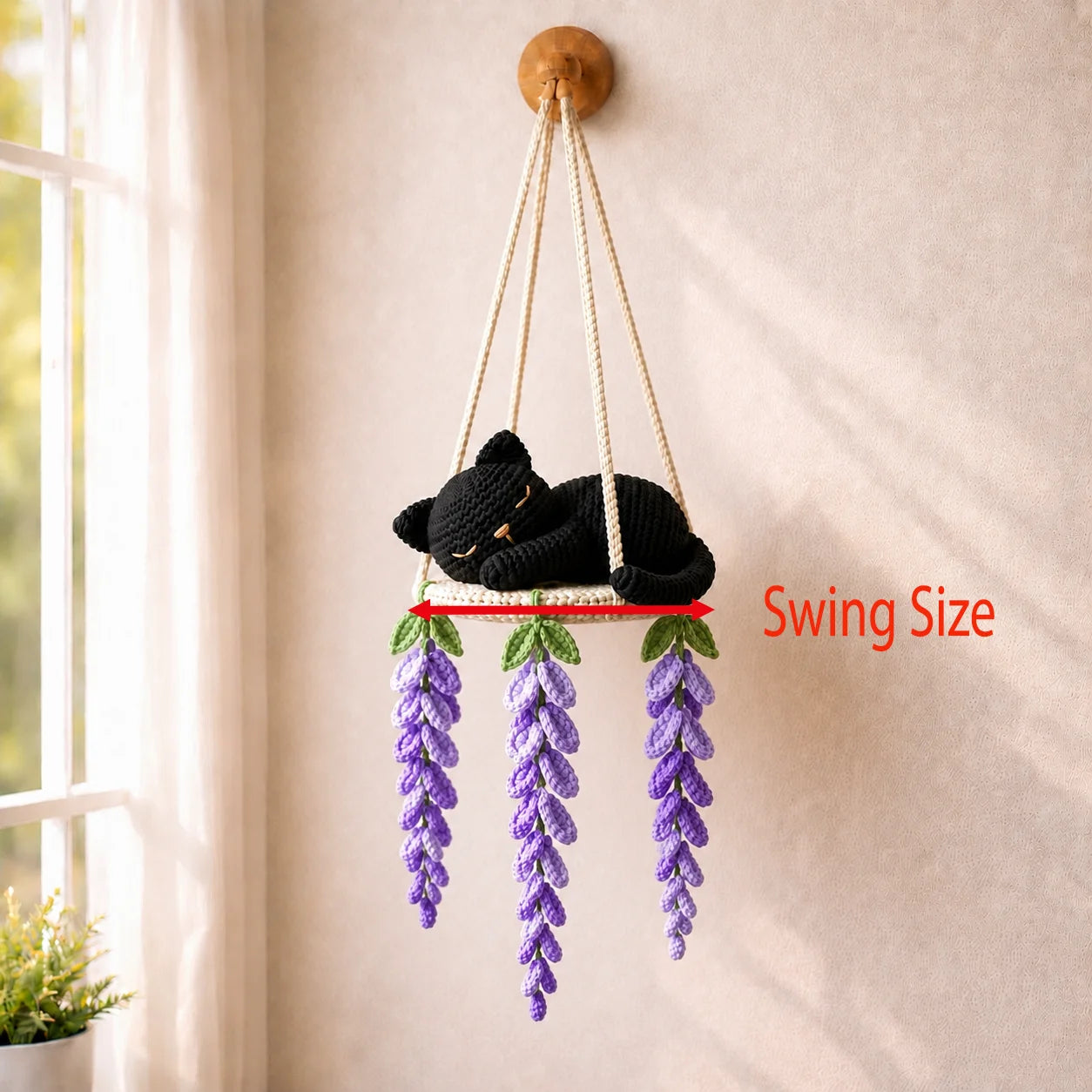 Midnight Lavender Dream - Crochet Black Cat Wisteria Swing Decor