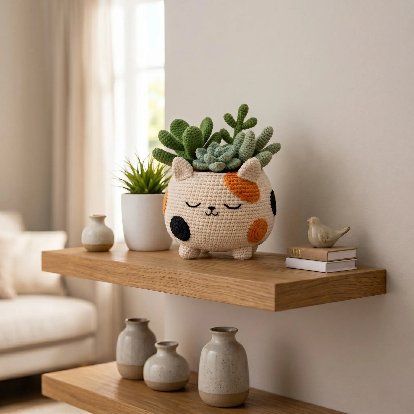 Sunbeam Garden Dreamer - Crochet Calico Cat Planter