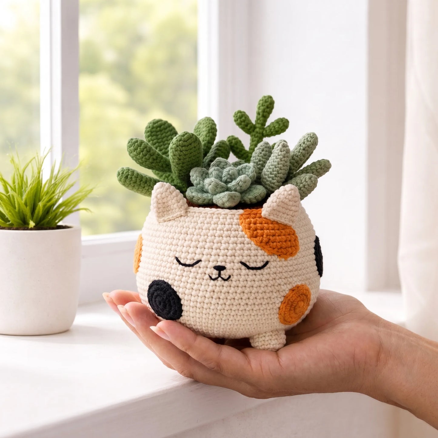 Sunbeam Garden Dreamer - Crochet Calico Cat Planter