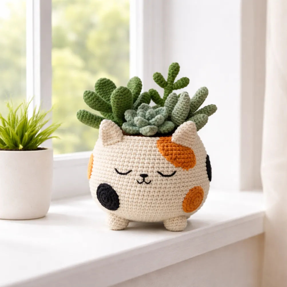Sunbeam Garden Dreamer - Crochet Calico Cat Planter