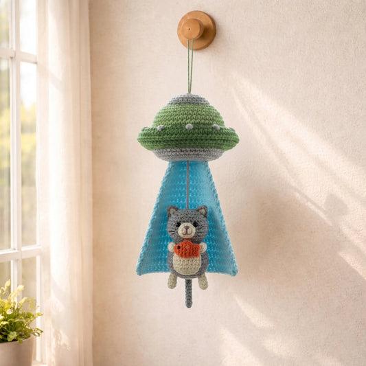 Cosmic Kitty Beam - Handmade Cat UFO Ornament