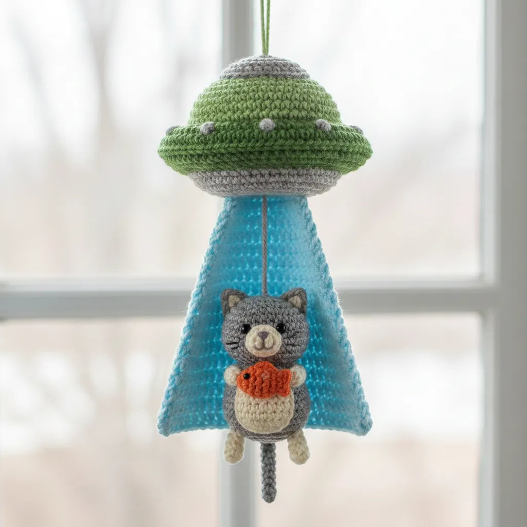 Cosmic Kitty Beam - Handmade Cat UFO Ornament