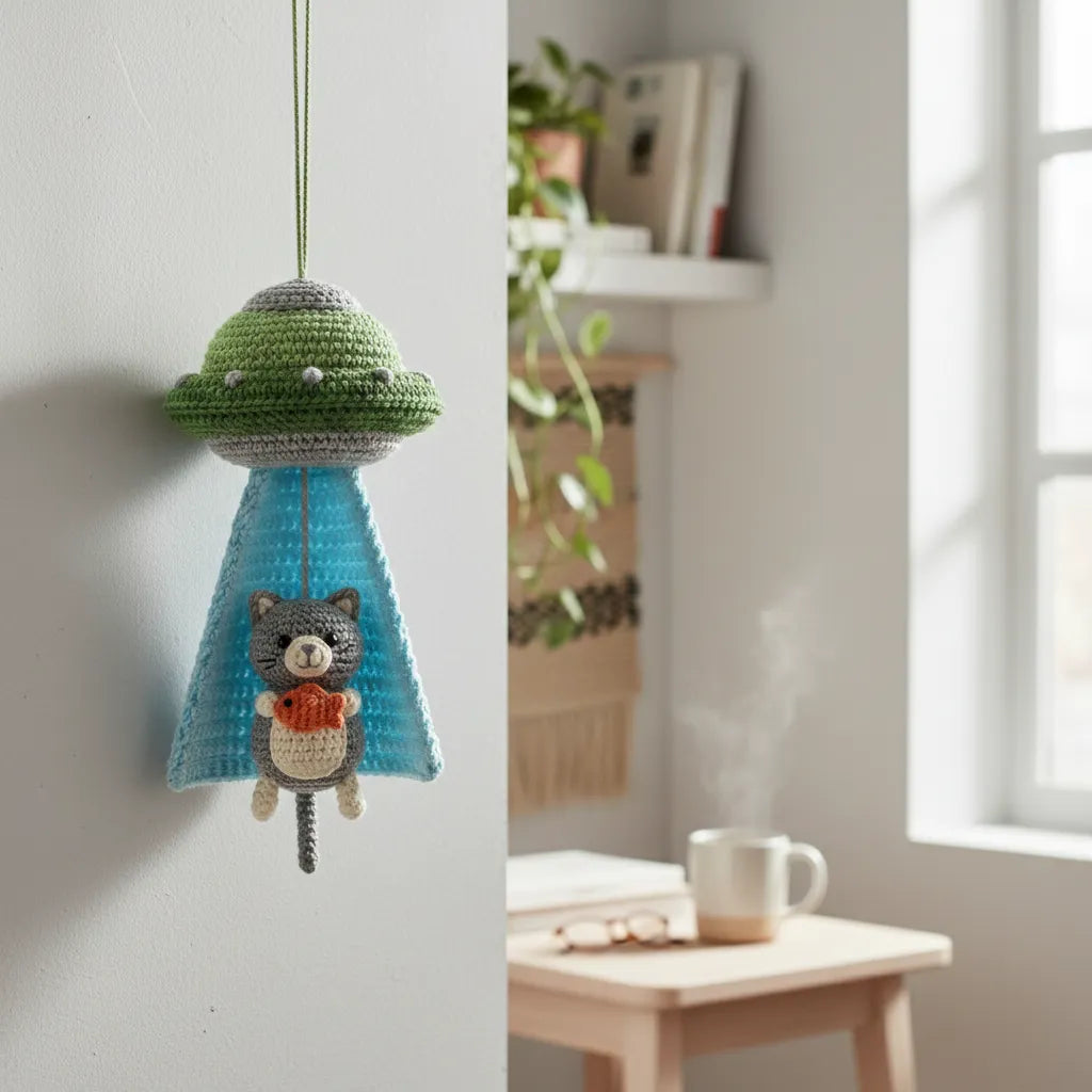 Cosmic Kitty Beam - Handmade Cat UFO Ornament