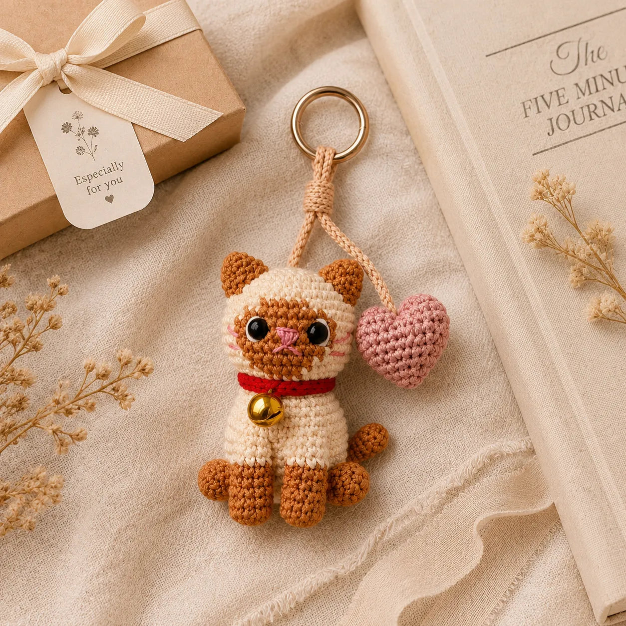 Lucky Heart Kitty - Handmade Crochet Cat Heart Bag Charm
