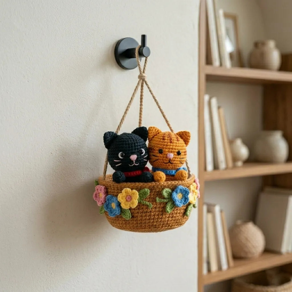 Together is Better Cats - Handmade Crochet Cat Duo Basket