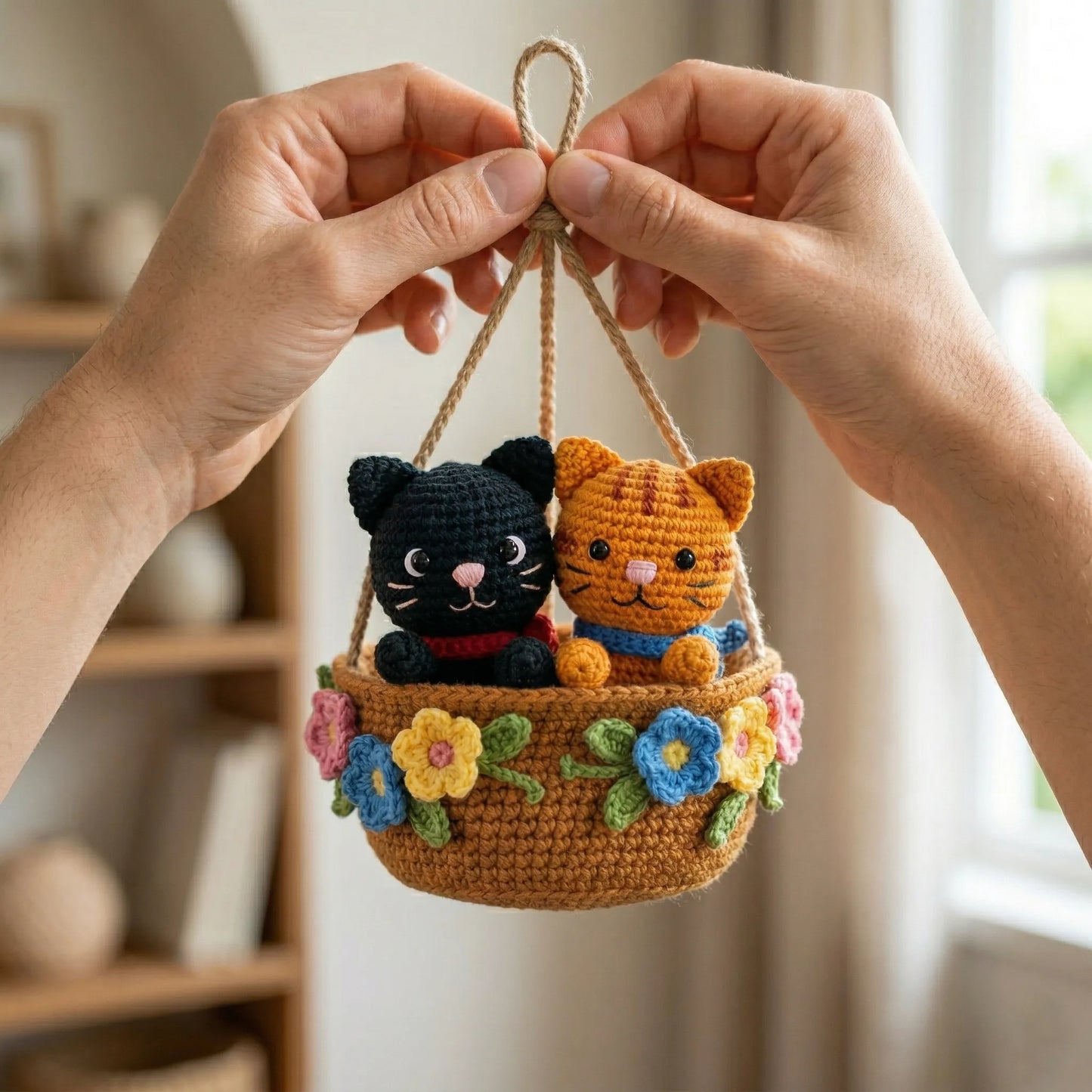Together is Better Cats - Handmade Crochet Cat Duo Basket