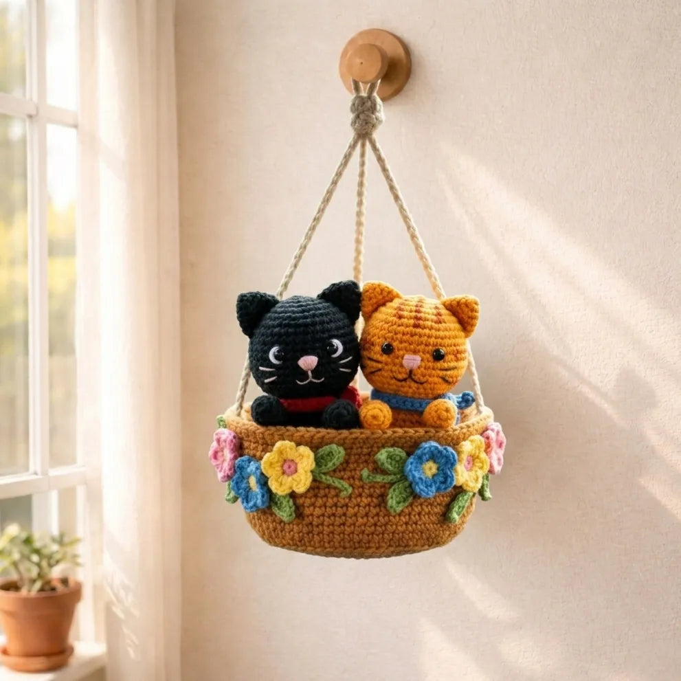 Together is Better Cats - Handmade Crochet Cat Duo Basket