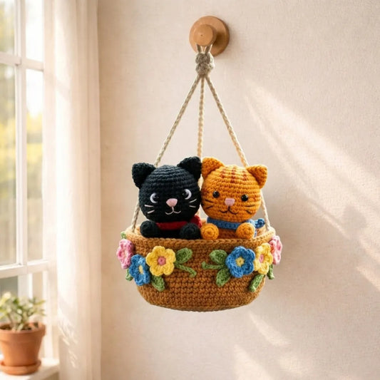 Together is Better Cats - Handmade Crochet Cat Duo Basket
