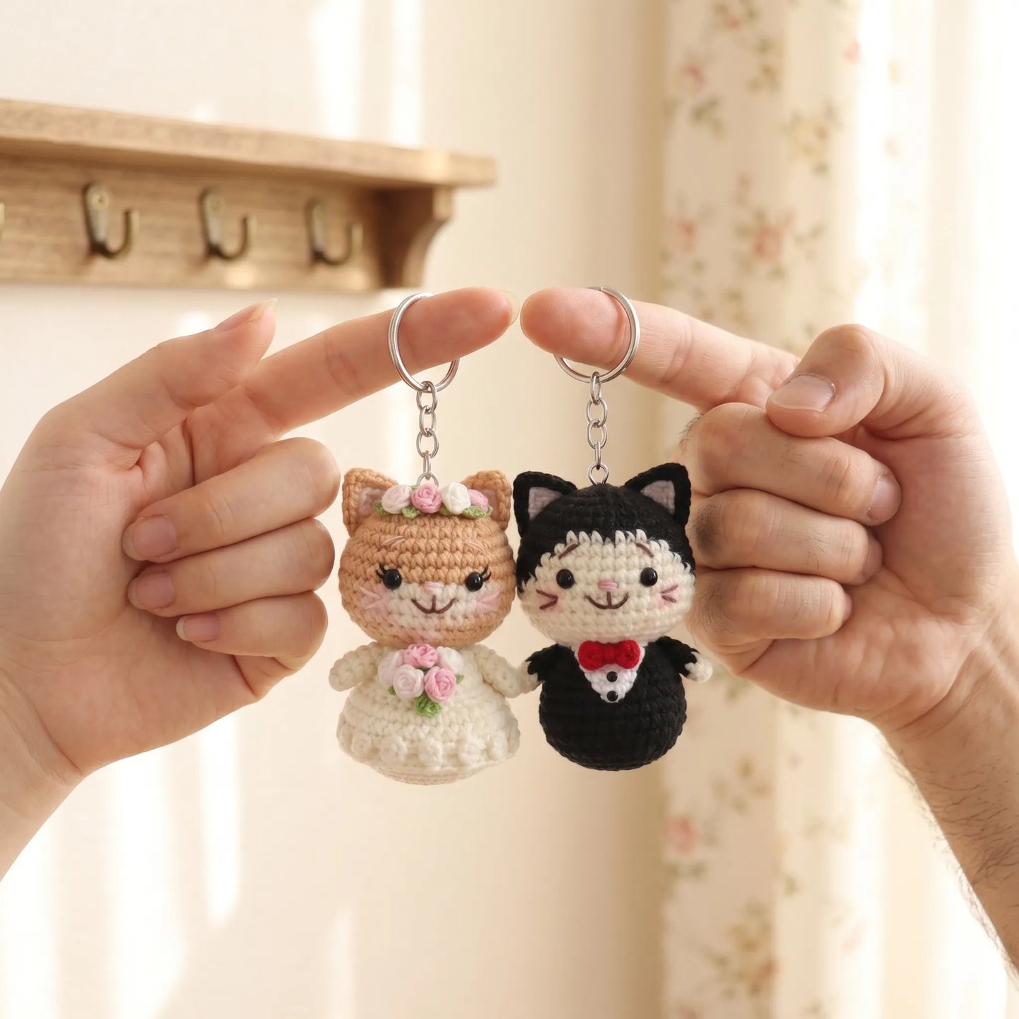Forever Tiny Vows - Handmade Crochet Wedding Cat Keychain Set