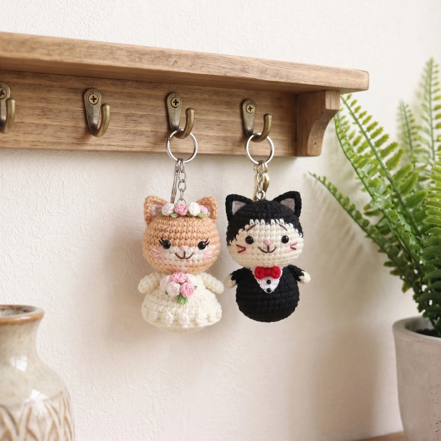 Forever Tiny Vows - Handmade Crochet Wedding Cat Keychain Set