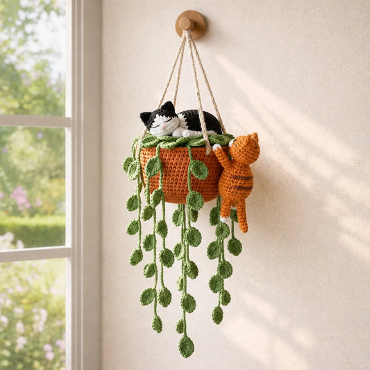 Curious Duo Hideout - Handmade Cat Duo Hanging Basket