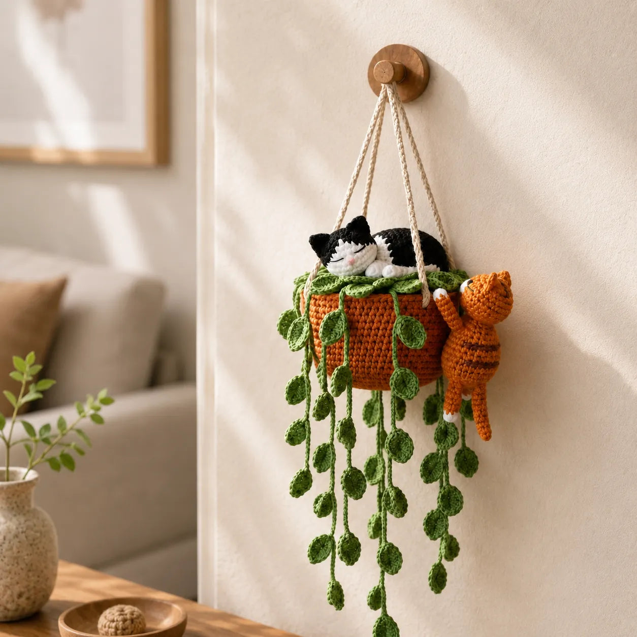 Curious Duo Hideout - Handmade Cat Duo Hanging Basket