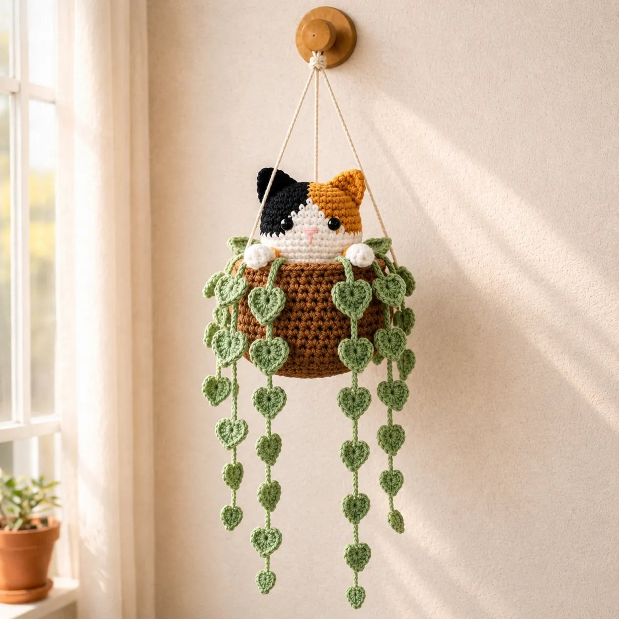 Patchwork Pudding Kitty - Handmade Crochet Calico Cat Basket
