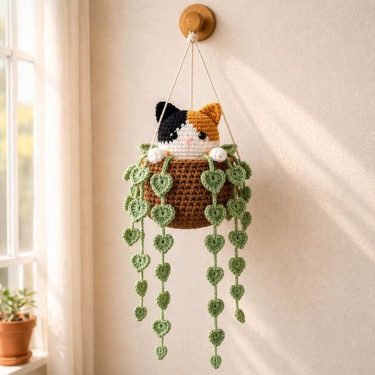 Patchwork Pudding Kitty - Handmade Crochet Calico Cat Basket