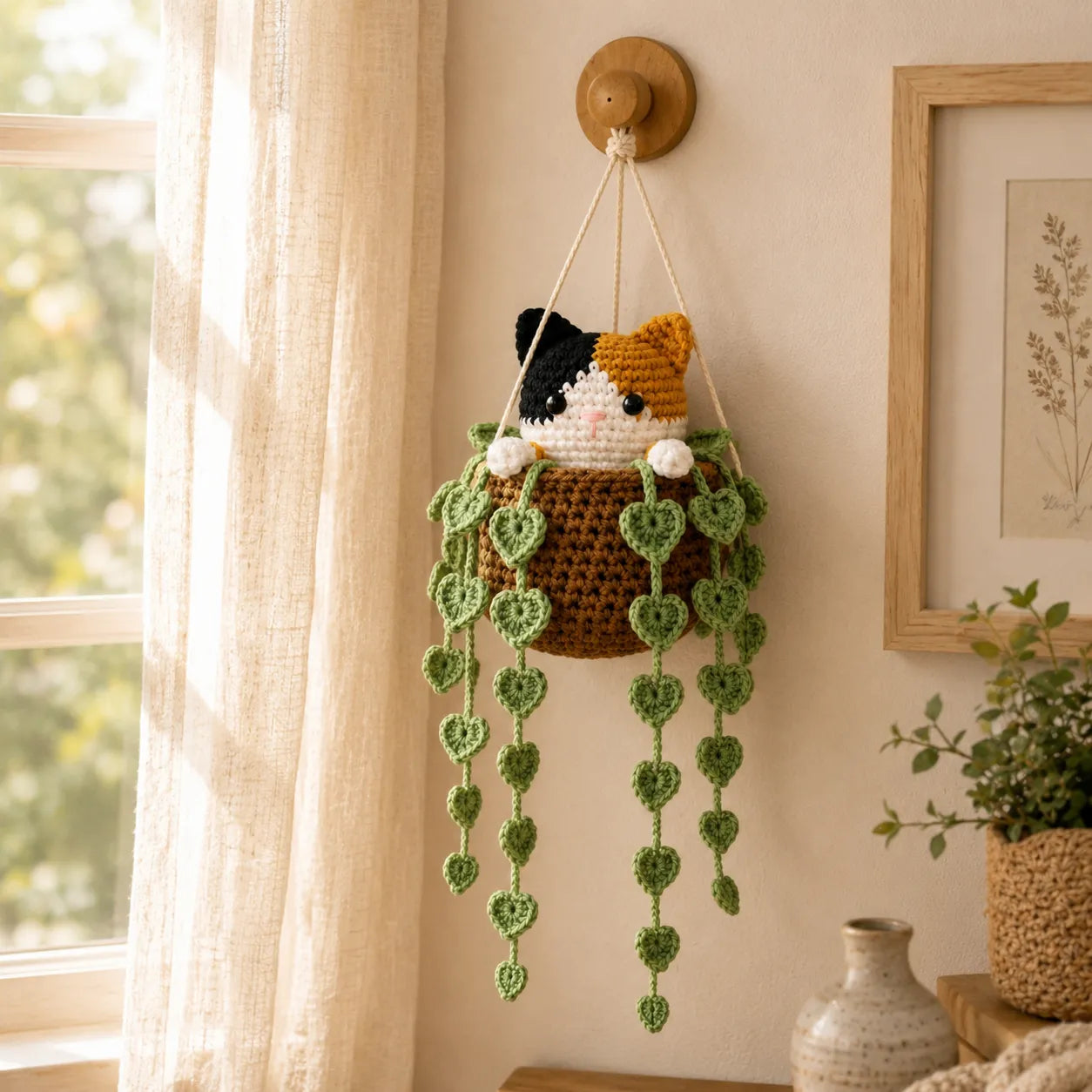 Patchwork Pudding Kitty - Handmade Crochet Calico Cat Basket