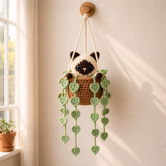 Moondrop Button Eyes - HandmadeCrochet Siamese Cat Basket