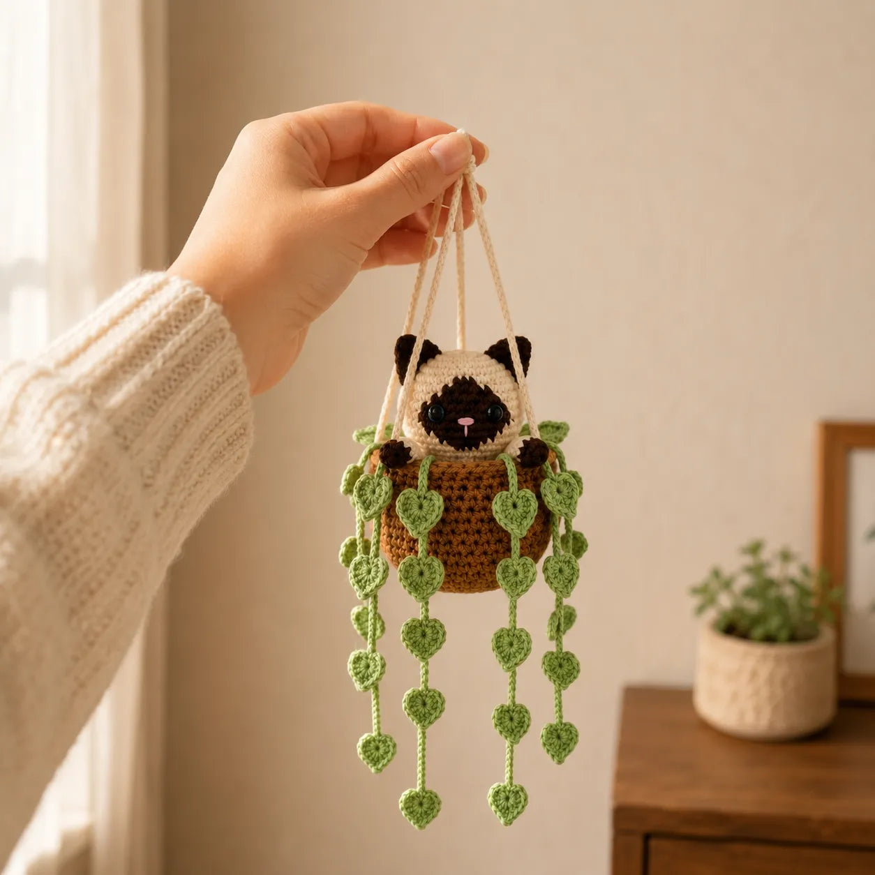 Moondrop Button Eyes - HandmadeCrochet Siamese Cat Basket