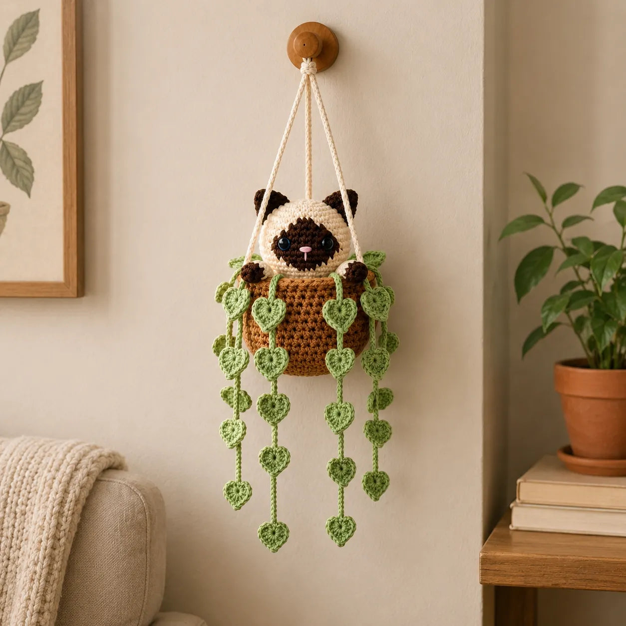 Moondrop Button Eyes - HandmadeCrochet Siamese Cat Basket