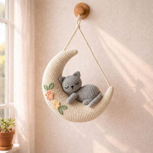 Soft Dreamer Cat - Handmade Crochet Grey Cat Decor