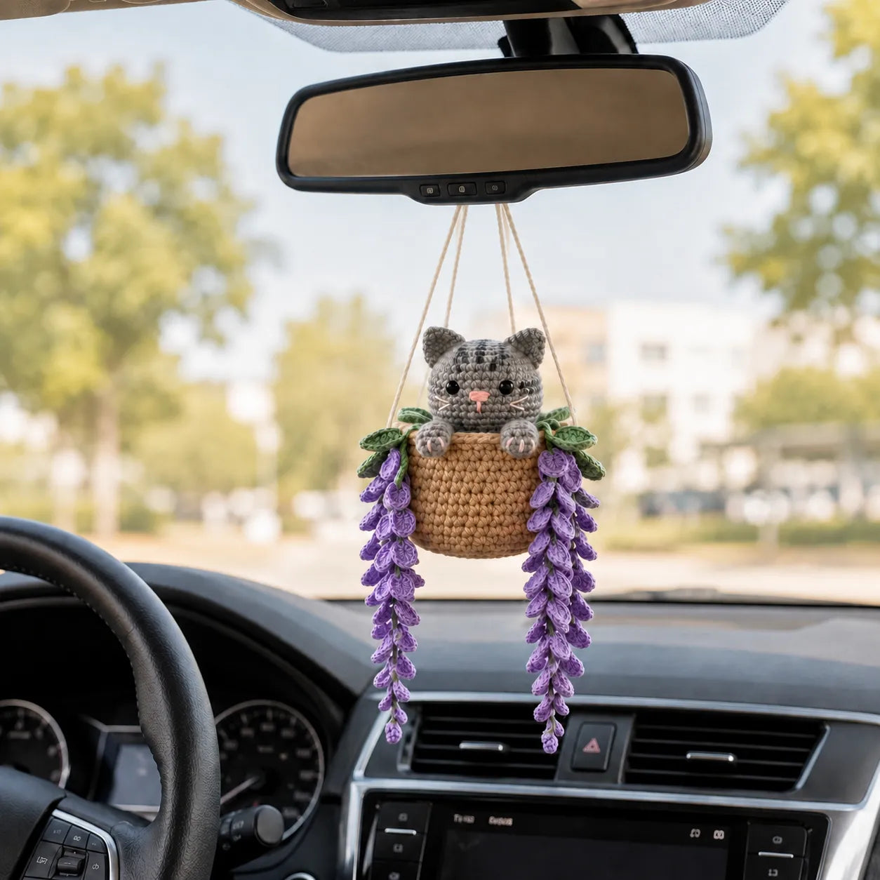 Misty Little Button - Handmade Crochet Gray Tabby Cat Basket