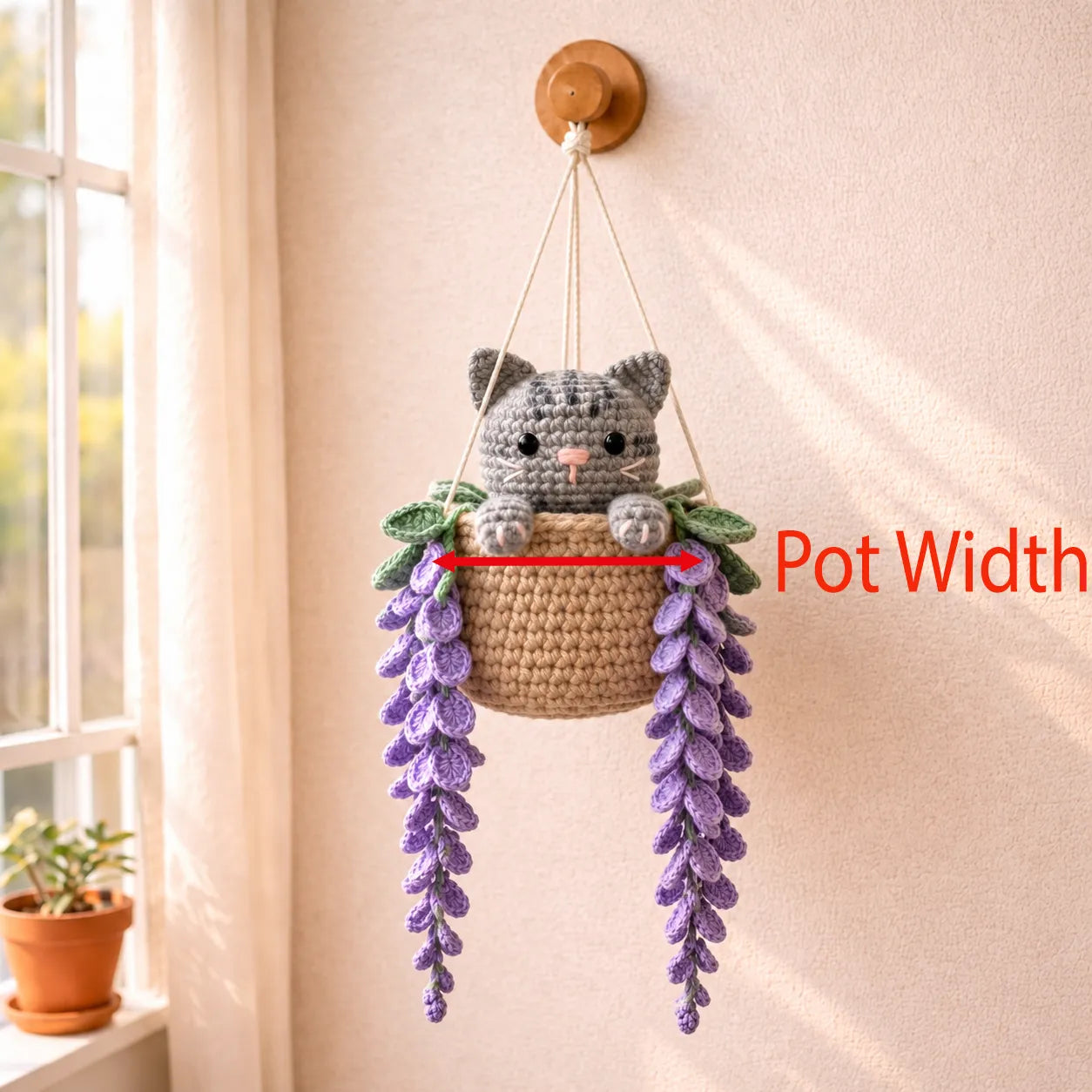 Misty Little Button - Handmade Crochet Gray Tabby Cat Basket