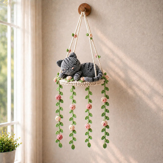 Sleeping Rose Dreamer - Silverstripe Crochet Cat Swing