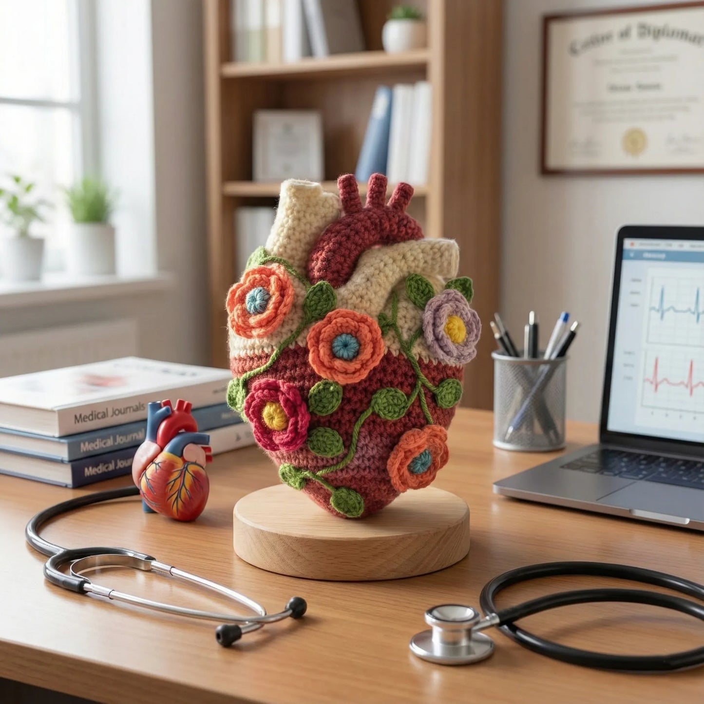 Wildflower Heartbeat - Handmade Crochet Anatomy Heart Decor