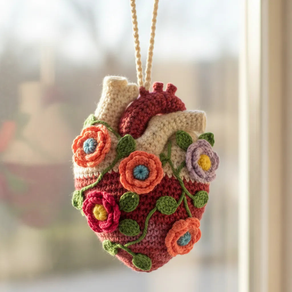 Wildflower Heartbeat - Handmade Crochet Anatomy Heart Decor