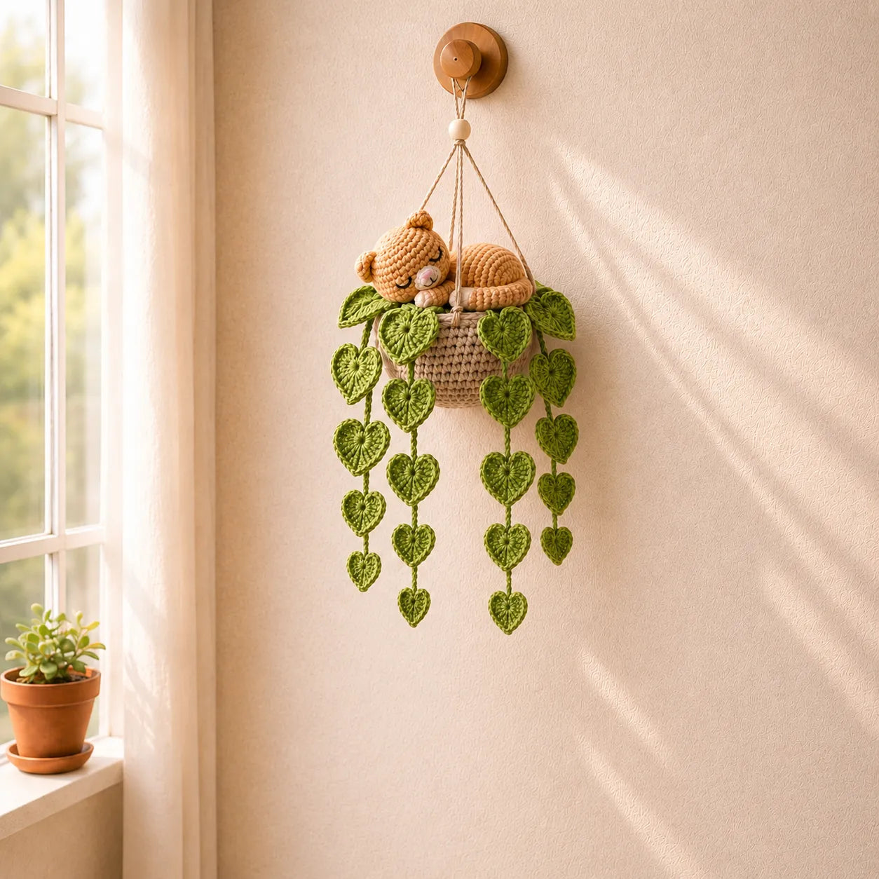 Ginger Leaf Lullaby - Handmade Crochet Ginger Cat Basket