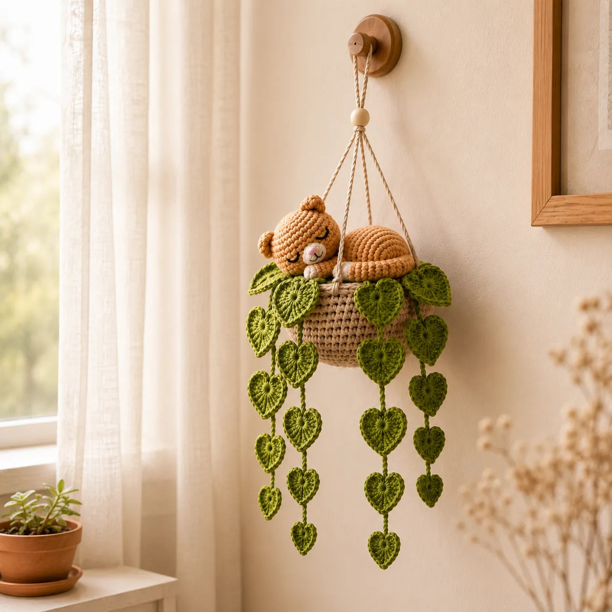 Ginger Leaf Lullaby - Handmade Crochet Ginger Cat Basket