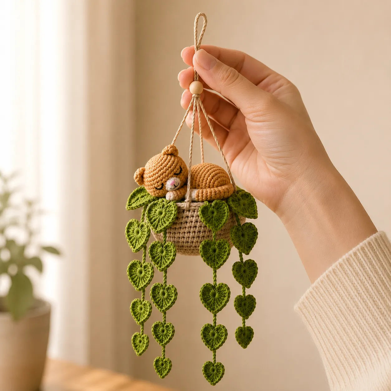 Ginger Leaf Lullaby - Handmade Crochet Ginger Cat Basket